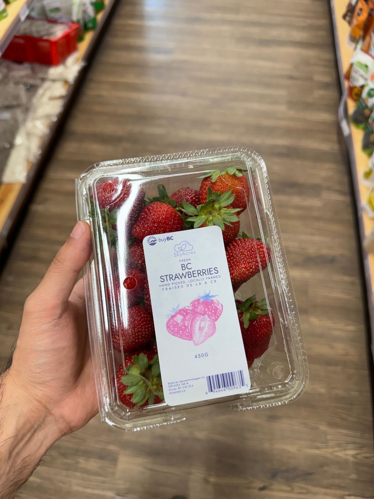 SkyAcres BC strawberries in retail packaging